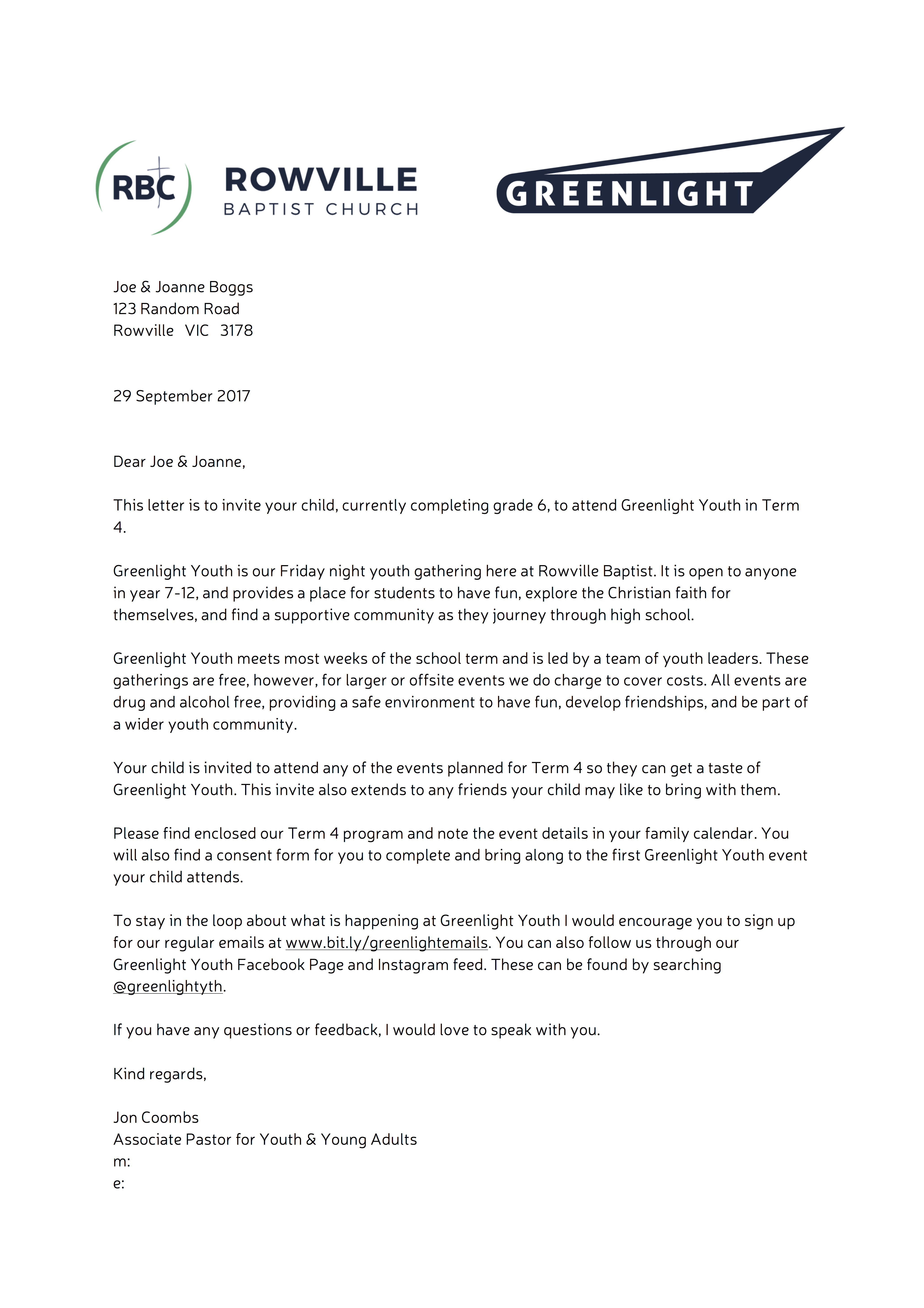 170830 Letter to Parents - G6 Invite Letter - Blog Example